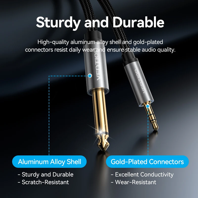Vention TRS 3.5mm To TS 6.35mm Audio Cable Adapter Aux Cable for Mixer Amplifier 1m 2m 3m 5m 10m Aux Cable Male to Male