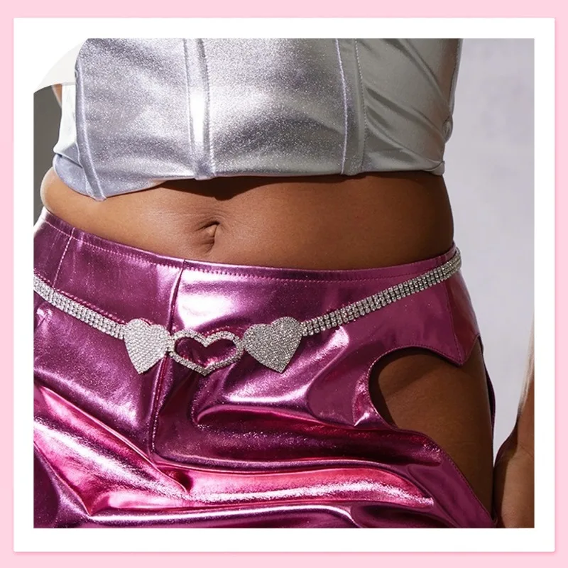 

New Rhinestone Multiple Heart-shaped Waist Chains Full of Diamonds Fashionable Full Diamond Waist Jewelry Women