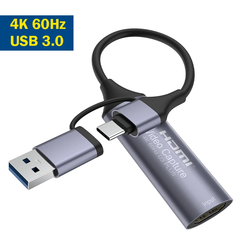 

Full 4K 60Hz Output HDMI Video Capture Card USB 3.0 Capture Device HDMI to USB Type-C Recorder for Live Streaming OBS Gaming PC