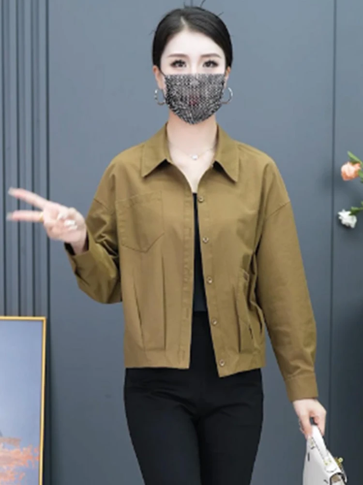 Casual Loose Pure Cotton Jaet Women's Faionable Spring Autumn New Sle Breathable Long Sve  Collar Button up Top