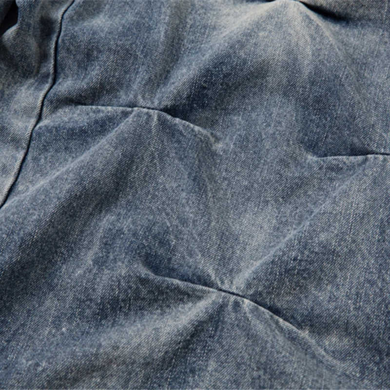 بنطلون جينز فضفاض عتيق للرجال ملابس هيب هوب فضفاض بتصميم مطوي من قماش الدنيم بنطلون جينز فاخر باللون الأزرق