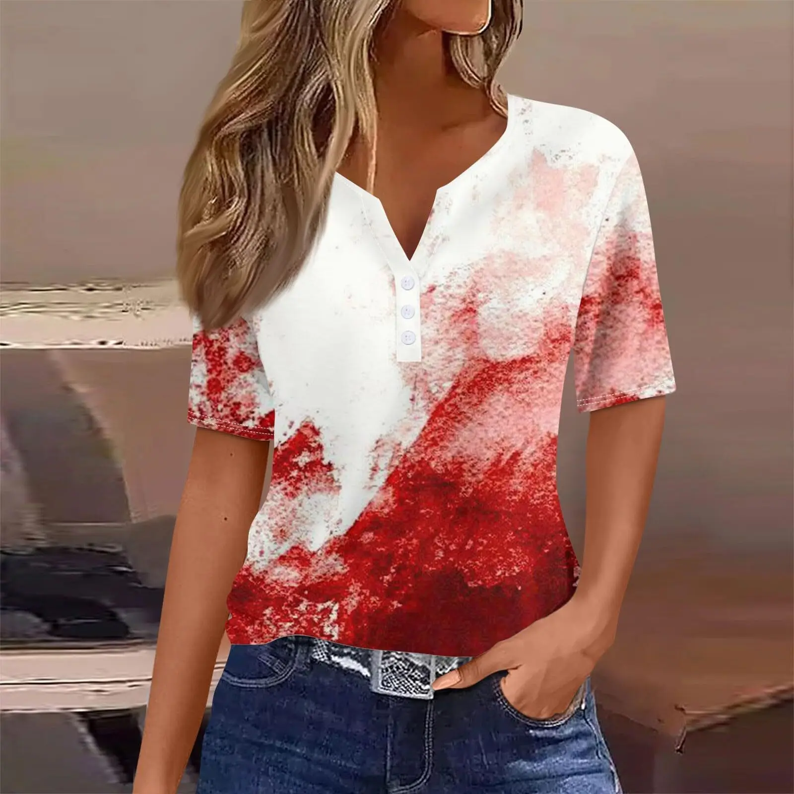 

Summer Short Sleeved Button Factory T-Shirt, European And American Halloween Horror Horror Palm Digital 3d Printed TopWG19