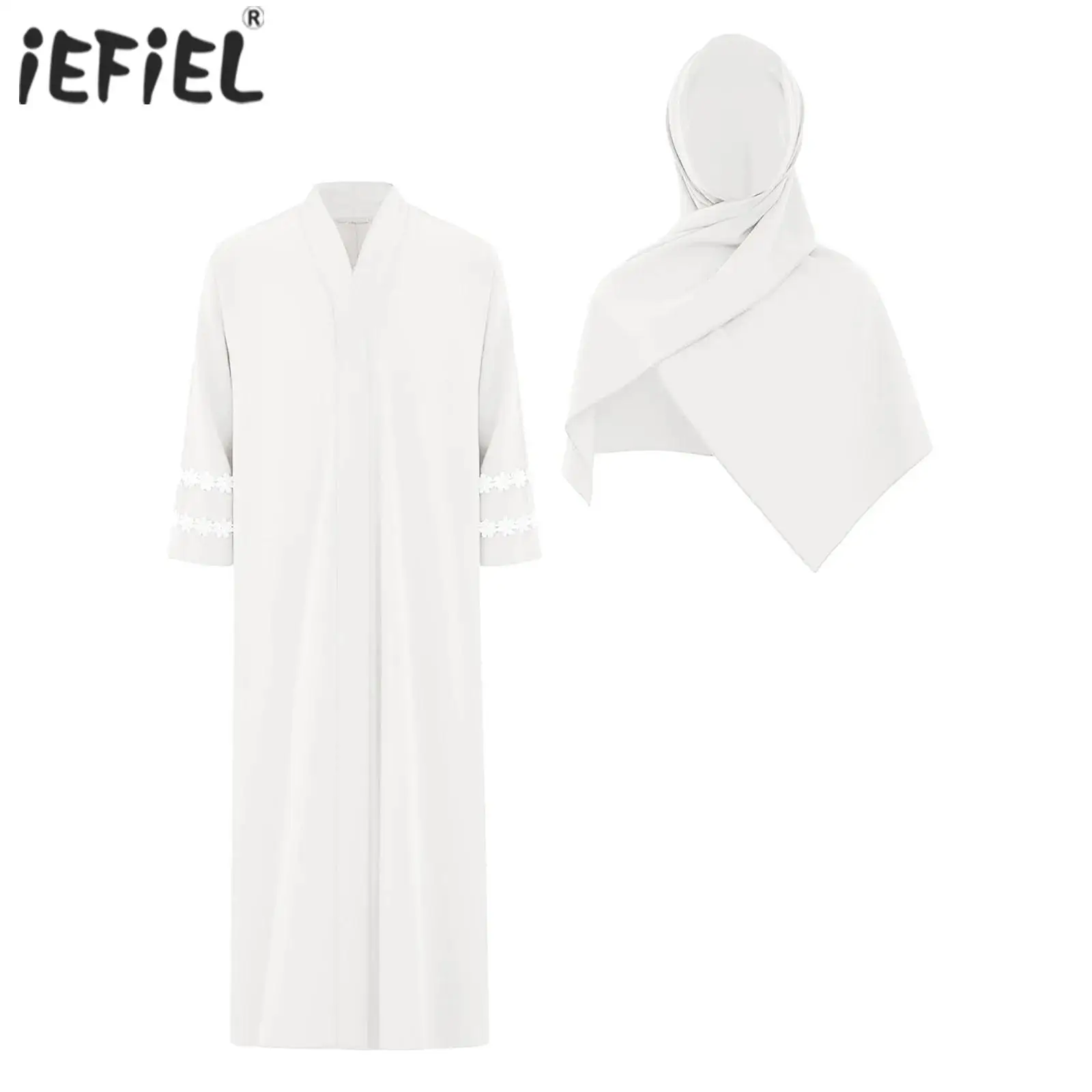 

Kids Girls Muslim Outfit Long Sleeves Split Abaya Robe Dress with Hijab Scarf Kaftan Dresses Dubai Sets Elegant Flowy Design