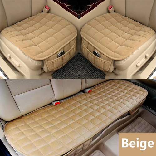 Imagen 2 del producto AUTO PLUS-funda de asiento de coche cálida Universal, cojín de felpa corta, cojín de asiento de silla suave con bolsillo, Invierno