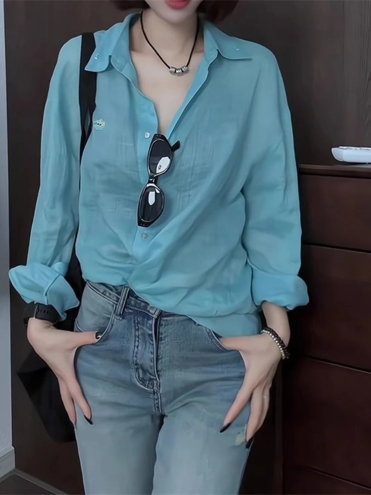 

Y2k осенние французские элегантные свободные офисные женские рубашки с длинным рукавом 2000-х годов корейская мода субкультура винтажная женская блузка шикарная