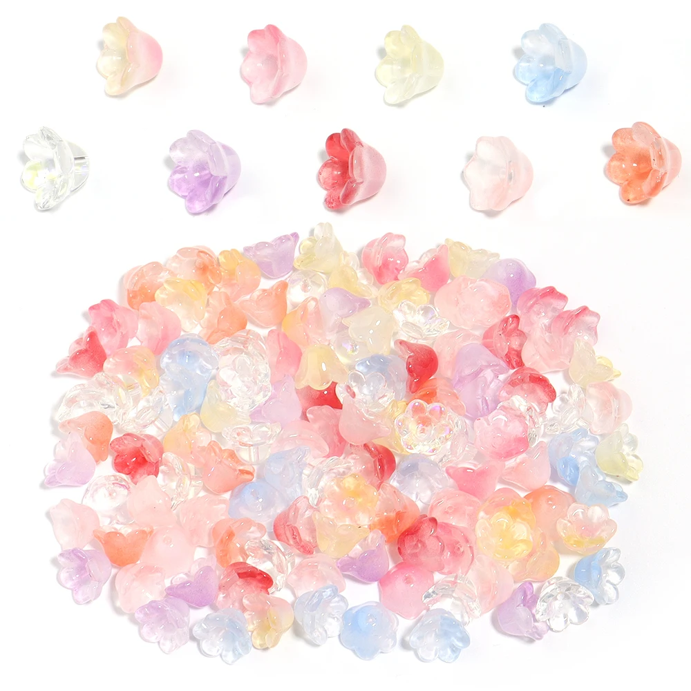 50pcs 12x7.5mm Colorido lirio de la forma de la flor del valle cuentas de lámpara de vidrio sueltas para DIY artesanía joyería haciendo accesorios