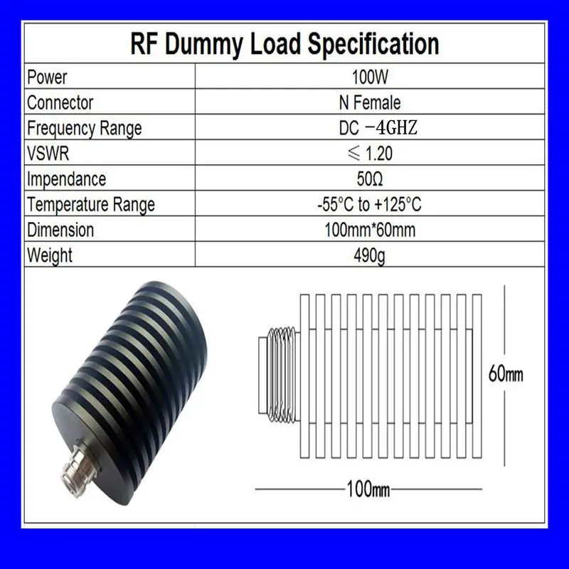 Imagem -06 - Carga Manequim do Conector N-fêmea Carga de Terminação rf dc para Ghz 4ghz 50ohm 100w