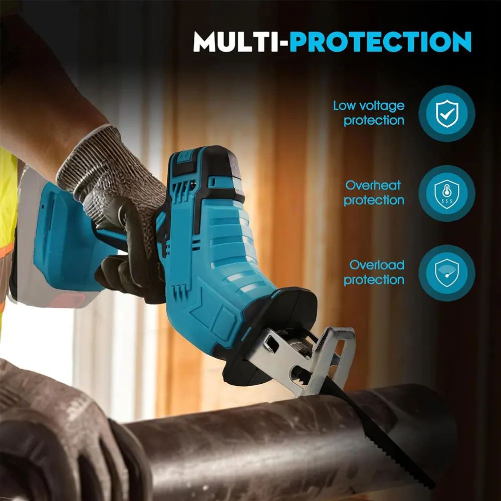 

No battery 18V battery reciprocating saw mini electric saw for wood/metal/PVC cutting with 4 blades for hand saw woodworking