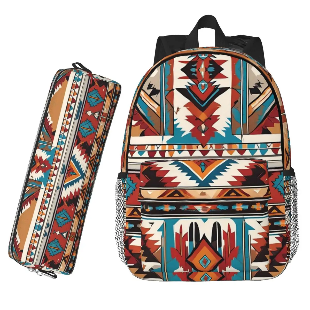 

Navajo Watercolor Pattern Backpack Hot Sale Large Capacity Boys Girls BookBag Shoulder Bags for Kids School Bag Pencil Case