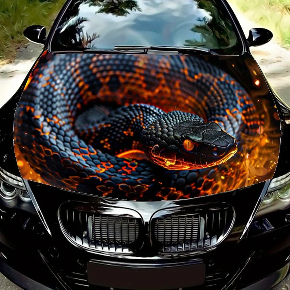 

Hot Flame Snake Black Viper Print Car Hood Wrap Color Vinyl Sticker Truck Graphic Bonnet Auto Accessories Decoration Decal Gift