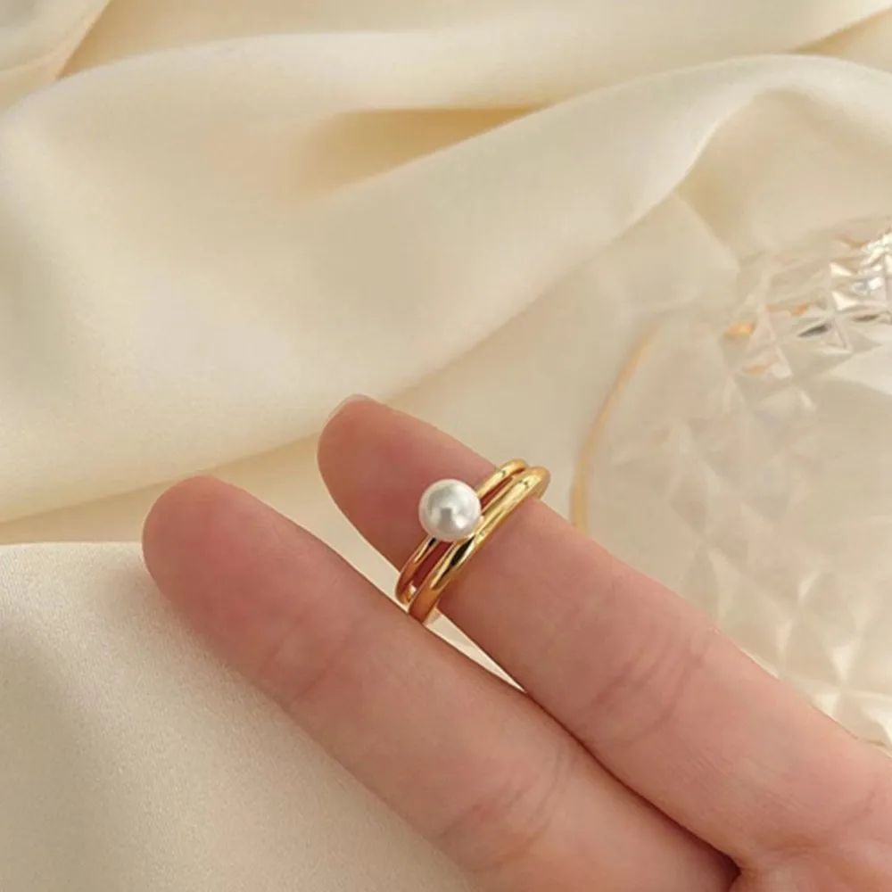 Pearl ring 18K gold-plated copper thick gold-plated explosive ring with adjustable South Sea pearl AAA 6-7mm 7-8mm