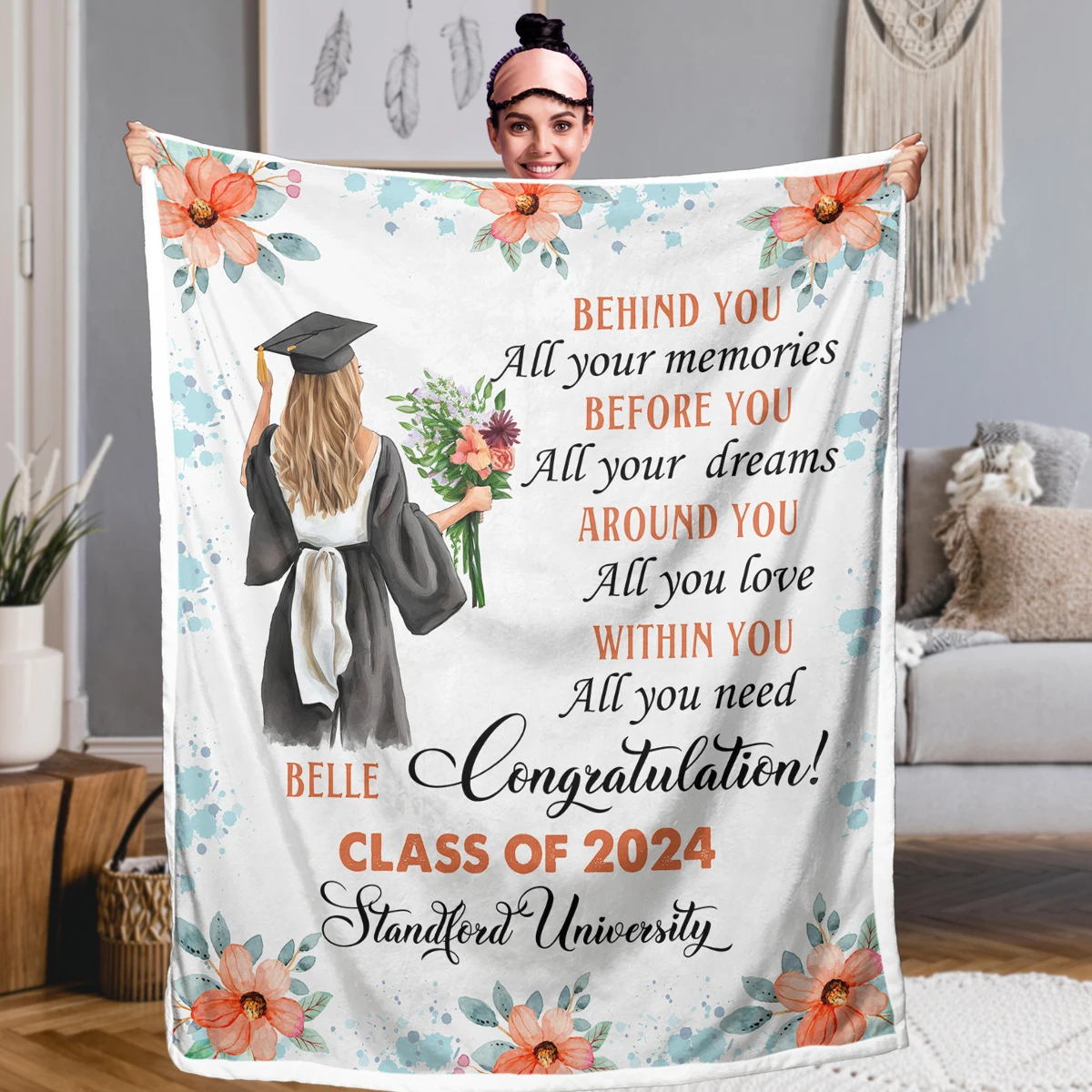 

Graduation Blessing Theme Sherpa Fleece Blanket Graduation Gift for Kids Students Soft Blanket For Home Bedroom Sofa Decor