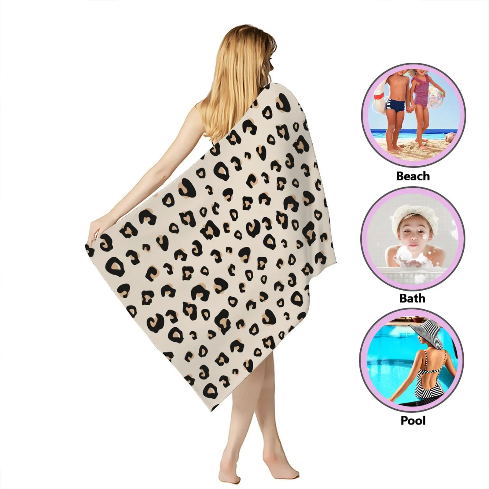 

Sunscreen Windproof Leopard Towel Super Large Ultra Fine Fiber Quick Drying Bath Towel Thick Sand Free Beach Towel Children Adul