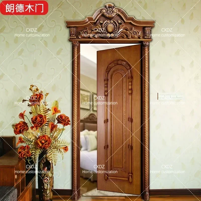 American Retro Style Multi Layer Solid Wood Door with Glass Panel and Column Design for Kitchen Bathroom Bedroom Casement