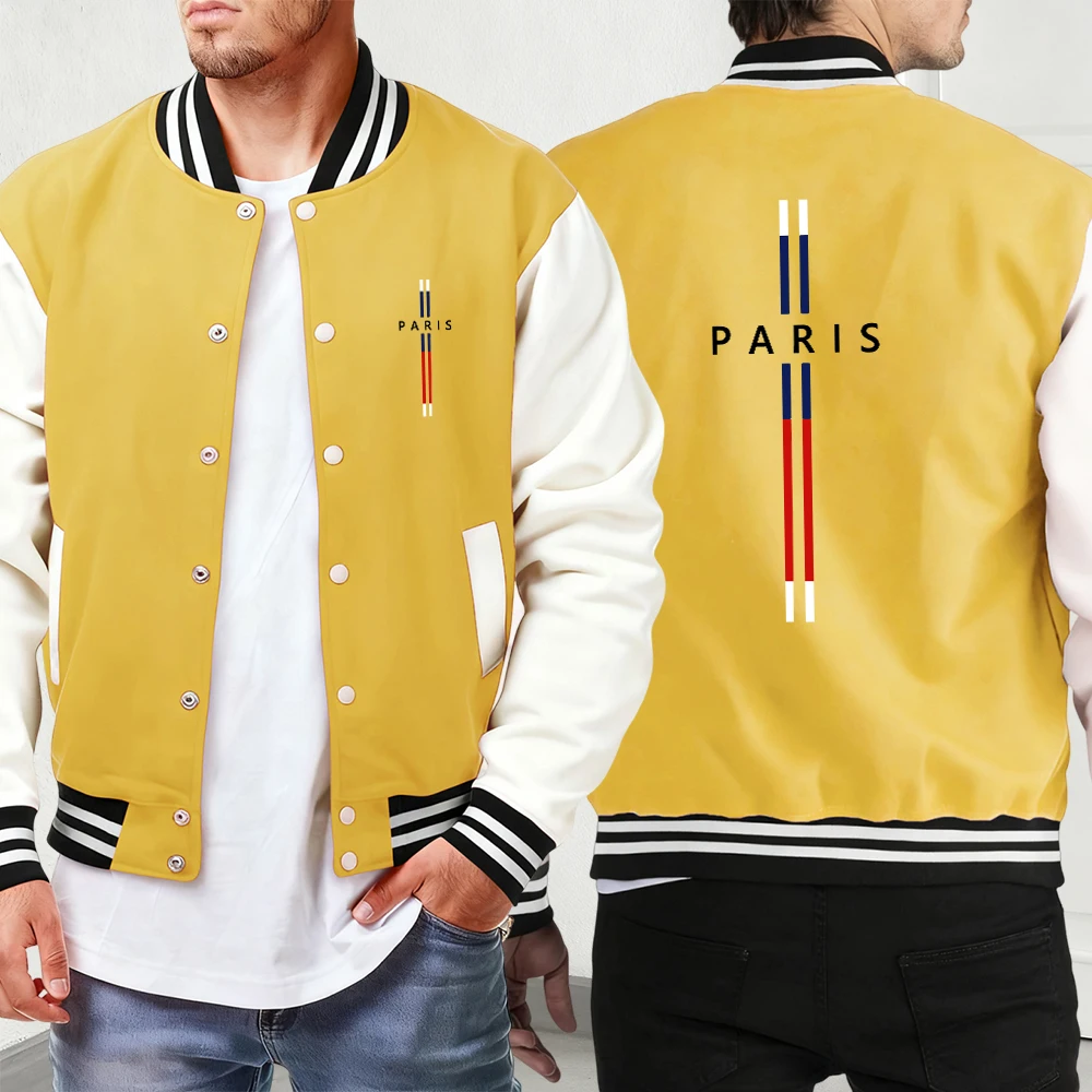 

Парижский креативный принт, осенне-зимняя жилетка, мужская уличная винтажная куртка, базовая одежда на пуговицах, модная мягкая бейсбольная форма унисекс