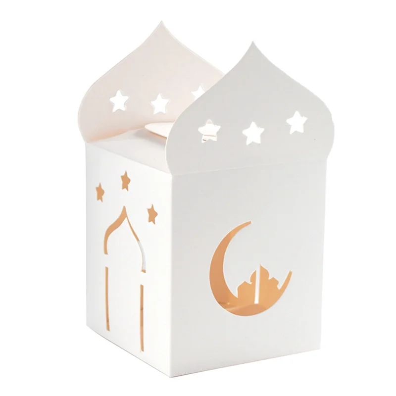 ABKI-50PCS Eid Mubarak Candy Boxes Hollow Star Moon Cookie Gift Packaging Box Ramadan Islamic Muslim Decoration Supplies Durable