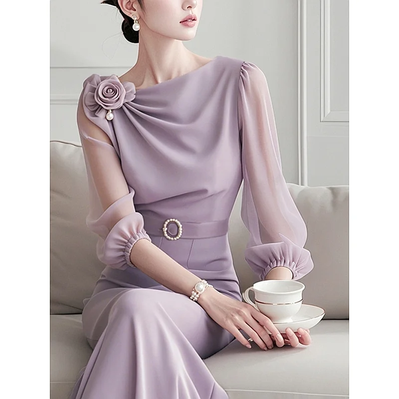 Early Autumn Women's 2024 New Style Cool and Relaxed Light Luxury High-end French Purple Three-dimensional Flower Top