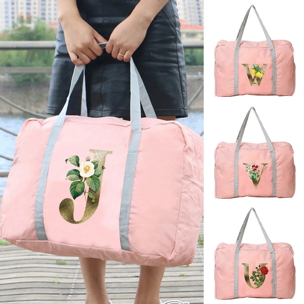 

Handbag Women Outdoor Travel Bag Golden Flower Print Luggage Storage Accessories Bags Foldable Zipper Large Capacity Organizer