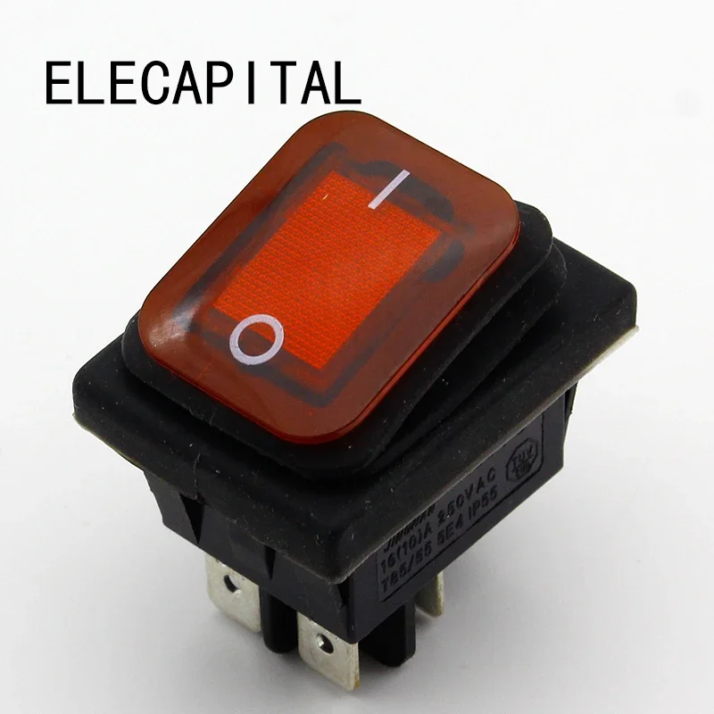 1pc Red Waterproof Latching Rocker Toggle Switch IP55 4Pin 2Position AC250V/16A LED illuminated Hot Sale Low Price