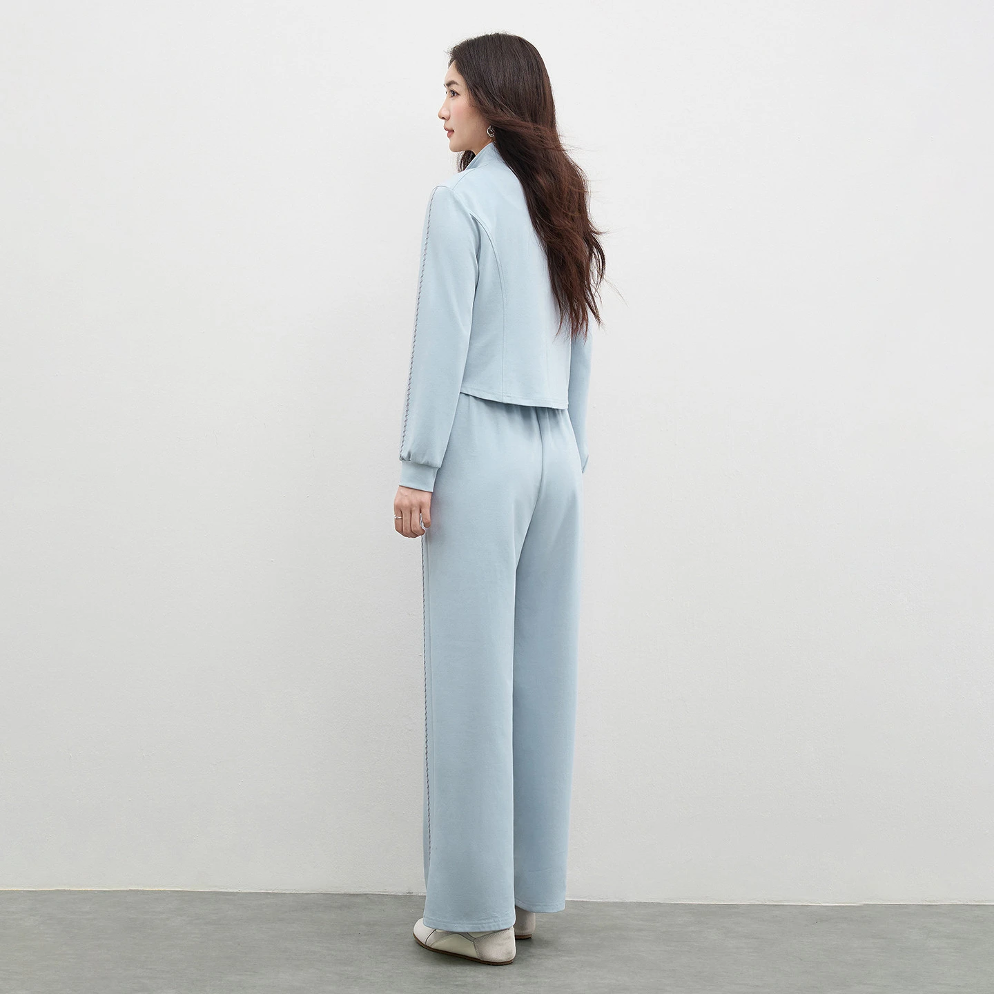 SENTUBILA Sweatsuits for Woman 2026 Spring Fashion Stand Collar Short Coat Straight Full Length Pant Casual Pants Sets W61ZH6005