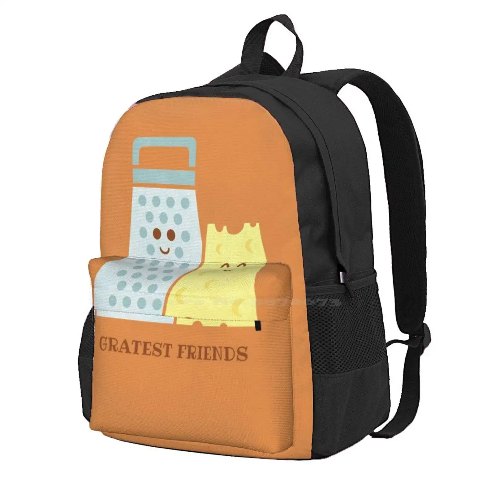 Cheesy Friendship Hot Sale Schoolbag Backpack Fashion Bags Cheese Pun Grater Funny Cute Friends Kids Food Teo Zirinis