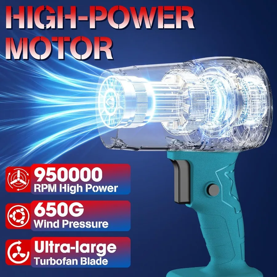 منفاخ أوراق الشجر مع بطاريات 21V2 قطعة 950000 دورة في الدقيقة مروحة قوية عالية السرعة المتغيرة 200 ميلا في الساعة منفاخ هواء محمول مثالي لسيارة Dryi