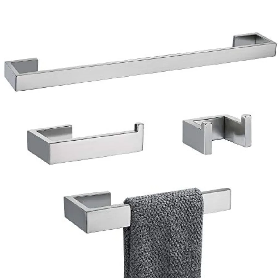 

4 Pieces Bathroom Hardware Accessories Set Towel Bar Towel Holder Robe Hook Toilet Paper Holder Stainless SteelQ8-P4BR