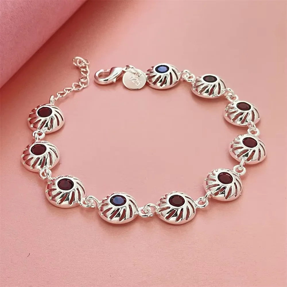 

925 Sterling Silver Jewelry Shell Inlaid Purple Diamond Bracelet, Women's Bracelet Couple Simple Luxury Wedding Gift