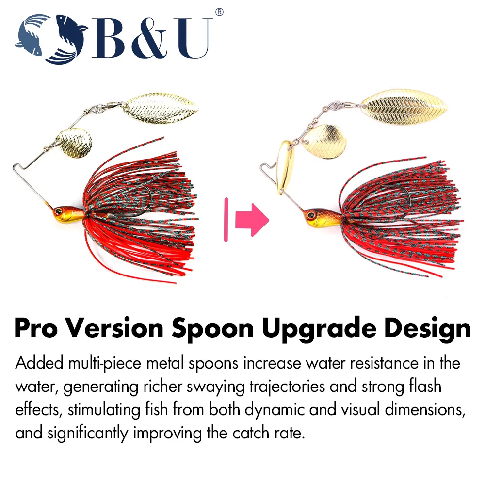 B&U شفرة معدنية الصيد إغراء سبينيربايت تنورة ملونة ، المياه العذبة المياه المالحة باس بايك الطعم الثابت سبينر الطعم للأسماك المفترسة #4