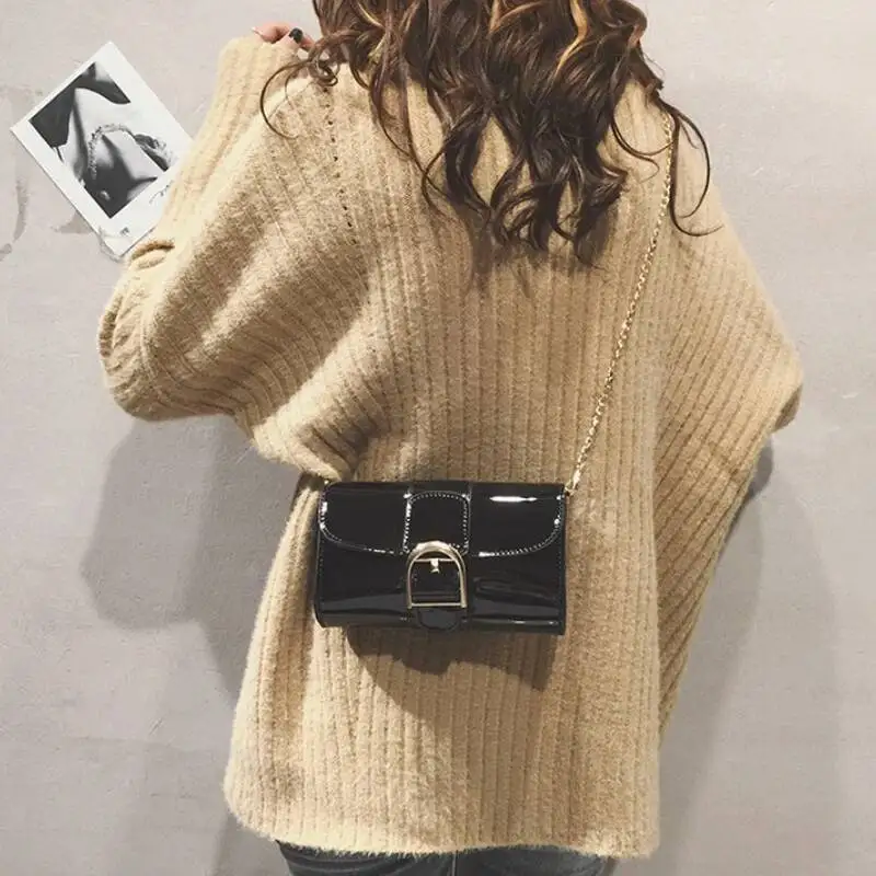 Patent Leather Elegant Fairy Mini Handbags Y2k Aesthetic Women Chain Shoulder Bag Design Chic Office Lady Crossbody Bags