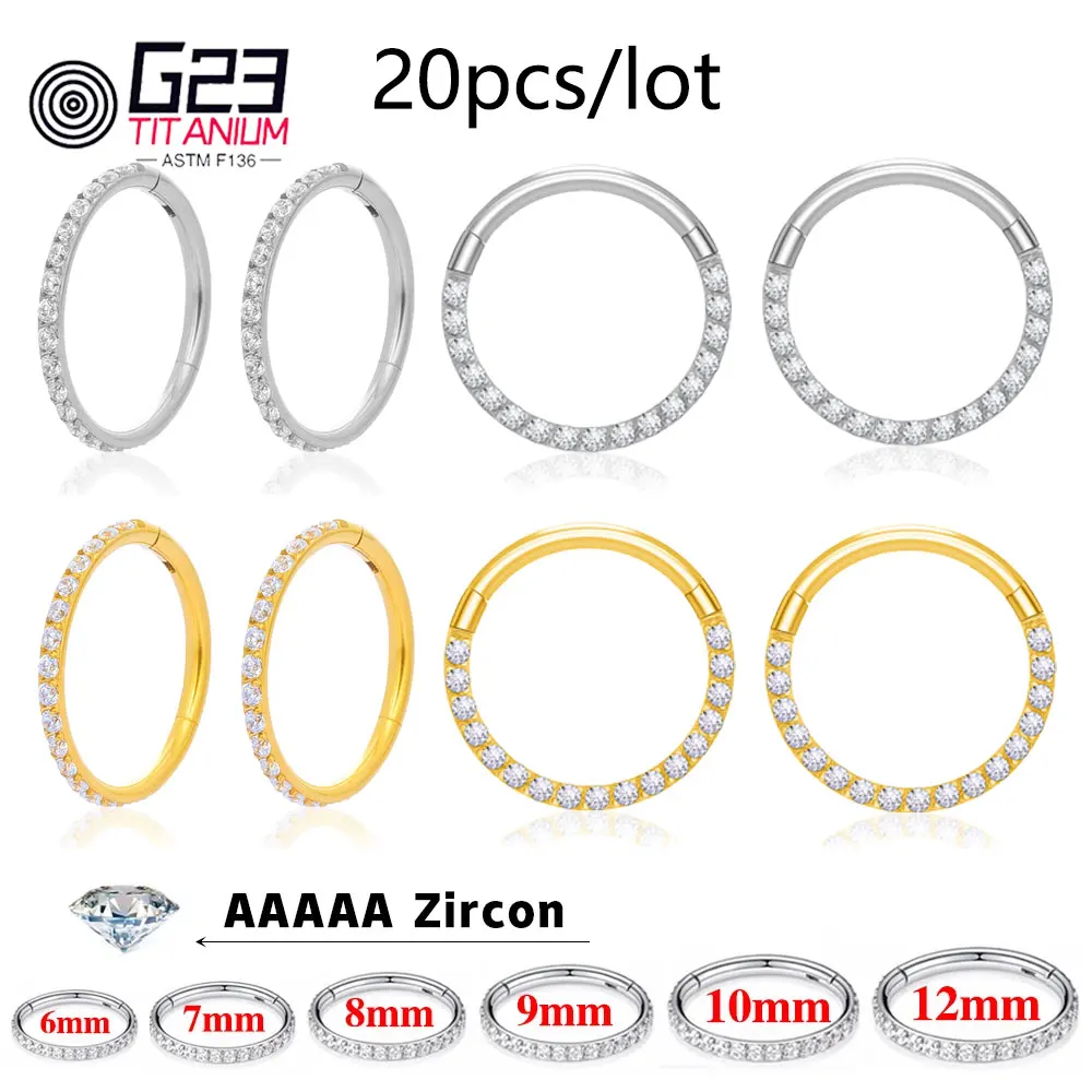 20Pcs/lot F136 Titanium CZ Hinged Pitch Ring Nose Ring Open Small Nasal Septum Cartilage Women Earring Perforated Body Jewelry