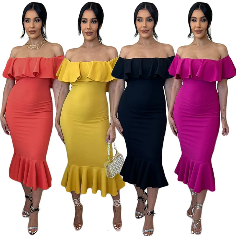 Sexy Off The Shoulder Maxi sukienka dla kobiet Night Club Party eleganckie sukienki Ruffles Backless bez rękawów długa sukienka Bodycon szata