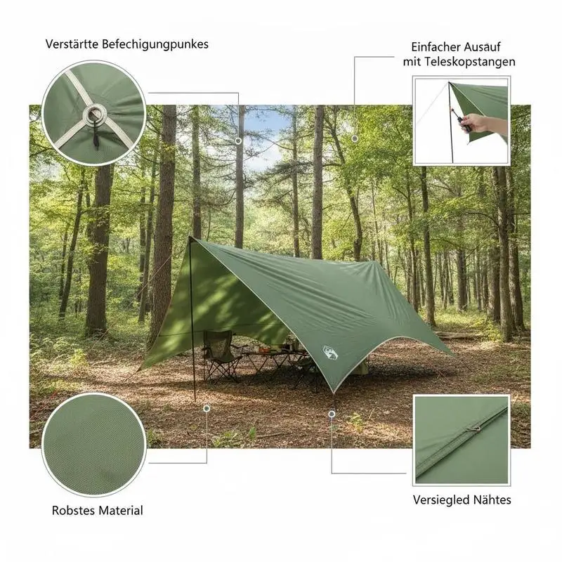 Bâche de camping 550 x 400 x 230 cm, tissu polyester 185T avec revêtement PU, structure renforcée en fibre de verre et acier, montage rapide, légère et pliable avec sac de transport, idéale pour le camping