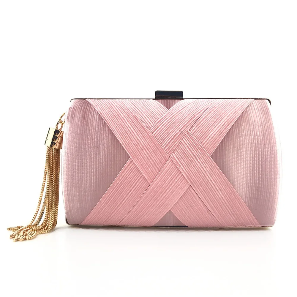 

Fashion Luxury Silk Fabric Dinner Handbag Tassel Elegant Evening Banquet Bag Chain Hand Hold Bridal Clutch Bag Outdoor