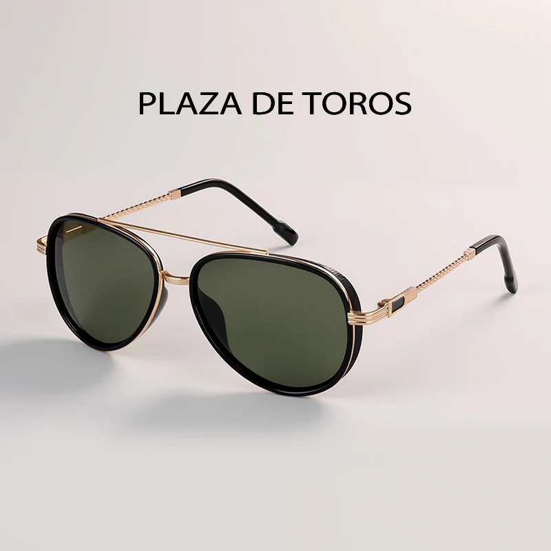 

Vintage Oval Sunglasses Polarized Men New Classic Double Bridge Shades Trendy Retro Brand Designer Outdoor Sun Glasses UV400