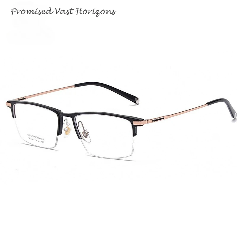 

Men's Business Gentleman Aluminum Magnesium Half Rim Black Gold Eyeglasses Can Be Matched with Myopia Lens Women Glasses Frame