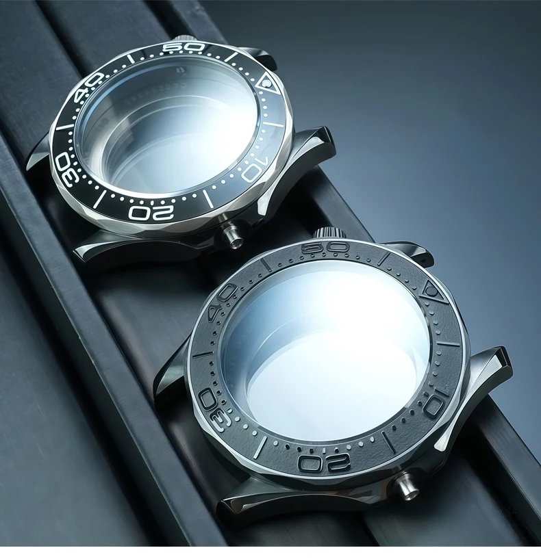 43mm Stainless Steel Watch Case for Omega Seamaster 300, Ceramic Bezel Case Compatible with 2824 Automatic Movement