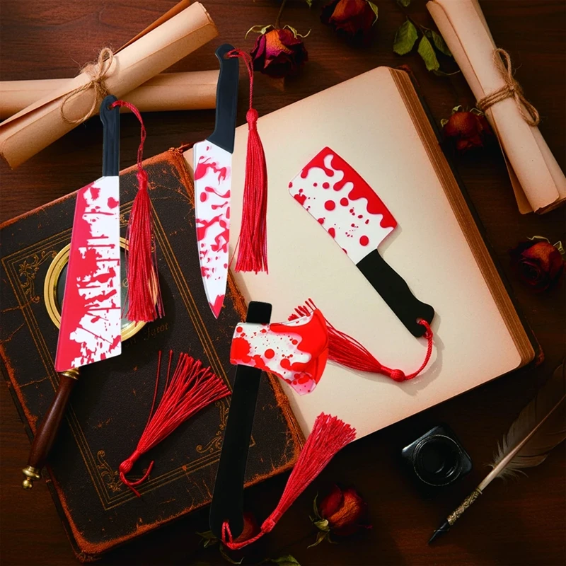 Fake Blood Axe Knife Chopper Model Resin Horror Desktop Figurines Red Tassel Small Decor Crafts for Home Party Prop Display view 4