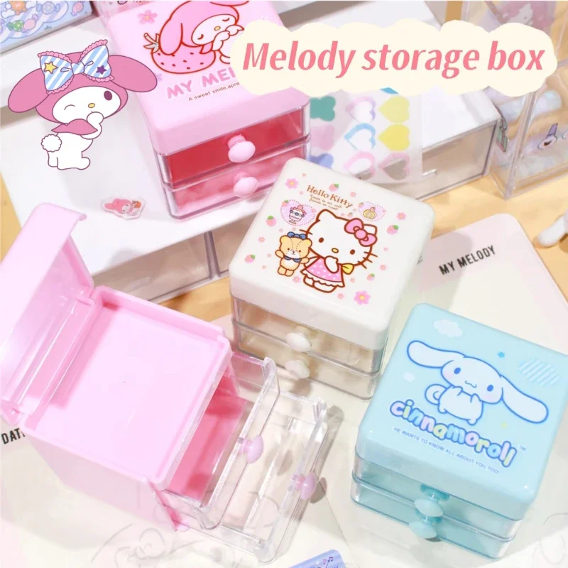 

Japanese hello kitty cartoon cute drawer-type mini storage cinnamoroll my melody double-layer jewelry storage box cute girls