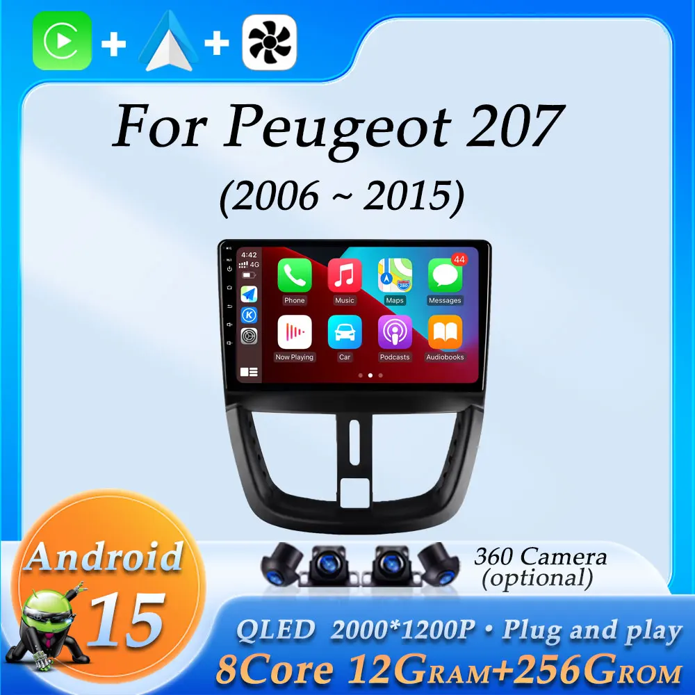 Wireless CarPlay for Peugeot 207 2006 - 2015 Car Radio Video Audio Multimedia Player Navigation GPS DSP Stereo Split Screen BT