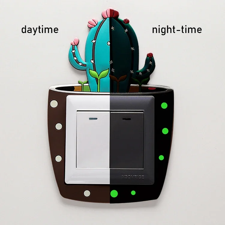 Dustproof Cute Cartoon 3D Cactus Fluorescent Wall Silicon Switch Stickers Children Luminous Switch Light Output Home Decoration