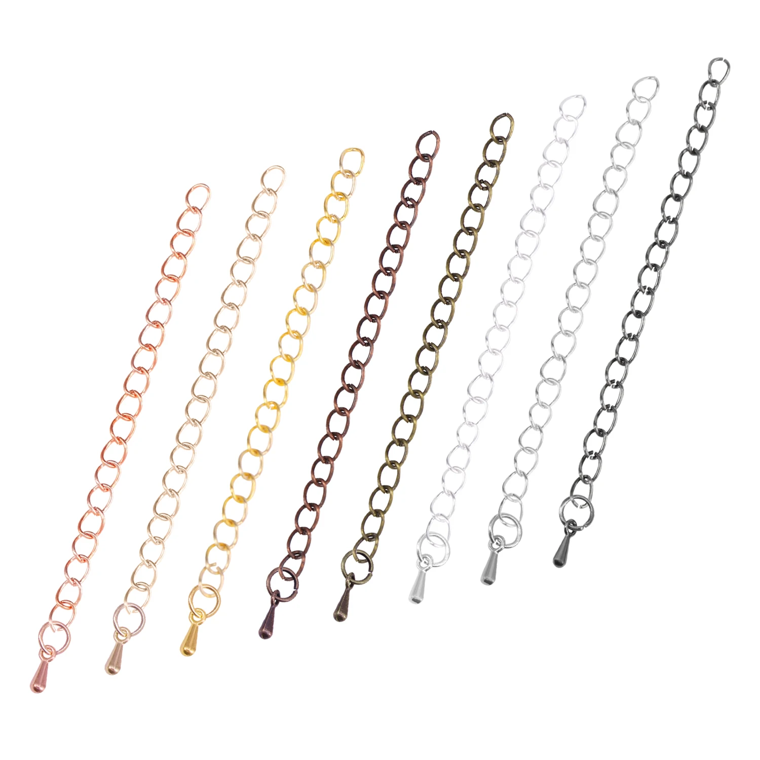 20pcs 5/7cm Water Drop End Beads Chain Connector with Extended Extension plated Tail for Jewelry Making Findings