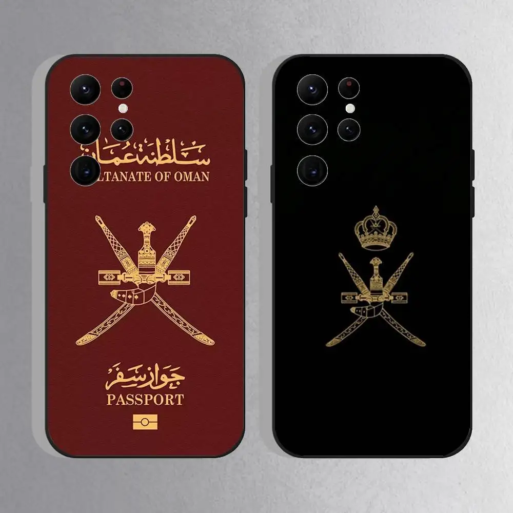 

Oman Passport Flag Phone Case For Samsung S25,S24 Ultra,S20,S30 plus,S22 plus,S23,S30 Ultra 5G Silicone Black Shell
