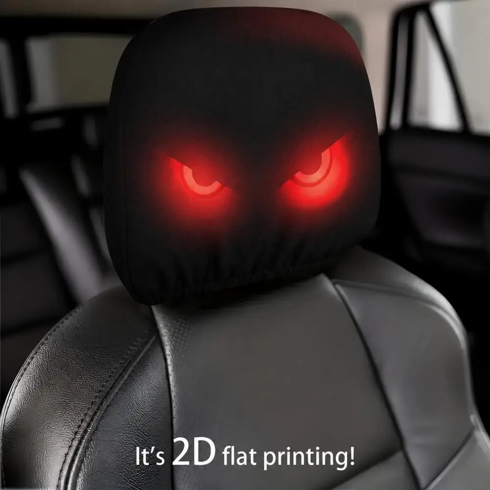 1pc Black Car Headrest Cover, Red Glowing Evil Eyes Pattern, 2D Printed Elastic Universal Fit