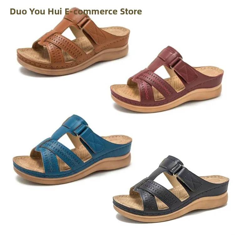 Women's Large Size Slip-On Hollow out Sandals Casual Comfortable Rubber Sole Striped Thong Slippers Home Garden Shoes