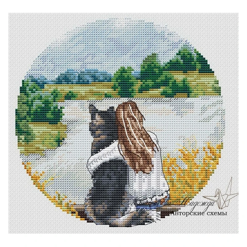 

Cross-stitch set: Girl's back view, Dog's back view, 28ct, 18ct, 14ct, 11ct. You can choose the printed fabric hand-embroidery m
