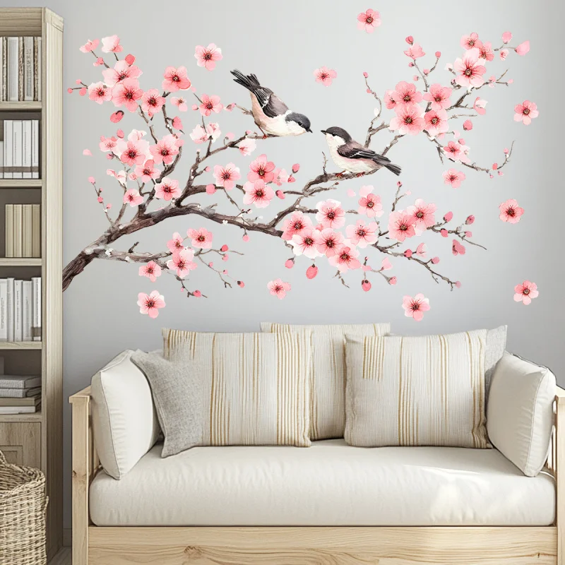

Little Bird Cherry Blossom Wall Sticker Bedroom Living Room Home Decoration Sticker Self-Adhesive Removable