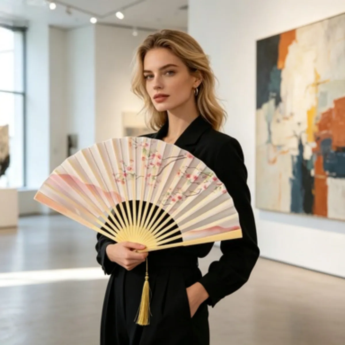 1pcs Portable Classical Dance New Chinese Style Fan Folding Fan Silk Face Cheongsam Hanfu Elegant Fan