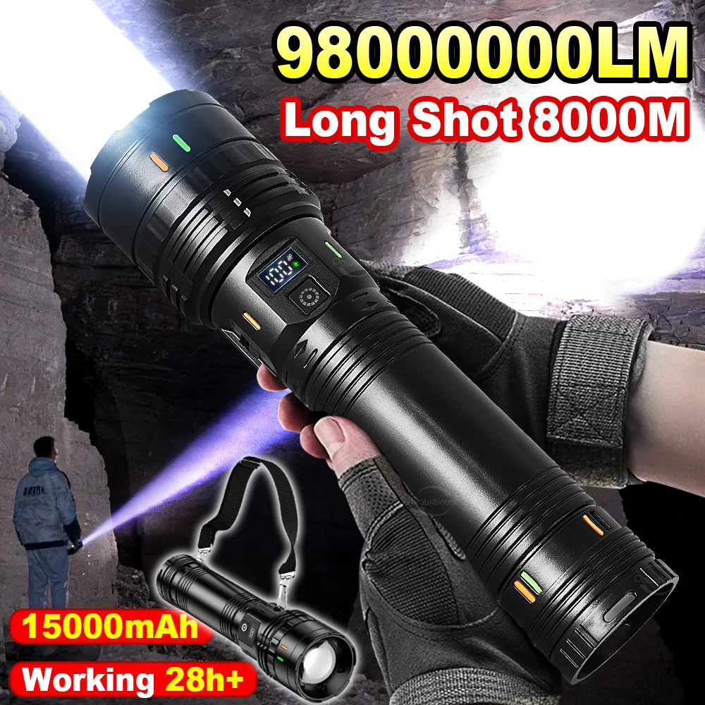 

1500W Ultra Powerful LED Flashlight Rechargeable Tactical Torch Super Bright Long Range 8km Portable Flashlamp Adventure Fishing