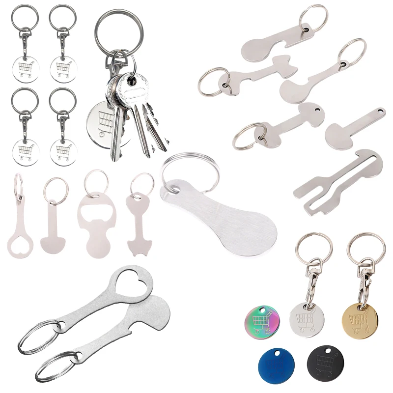 1Pcs 카트 쇼핑 토큰 트롤리 키 키 체인 동전 분기 식료품 슈퍼마켓 홀더 열쇠 고리 금속 반지 변경 잠금 해제 동전
